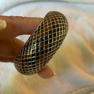 Diamond snake skin brown design hinged enamel bangle bracelet Silver tone new
